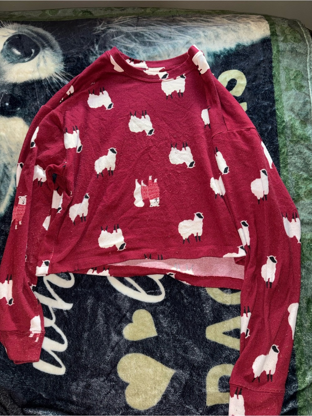 Gilly Hicks Burgundy Sheep Print Long-Sleeve Pajama Top